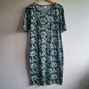 Lularoe Julia Dress, Floral,‎ Black/Grey/Mint, Size Large
